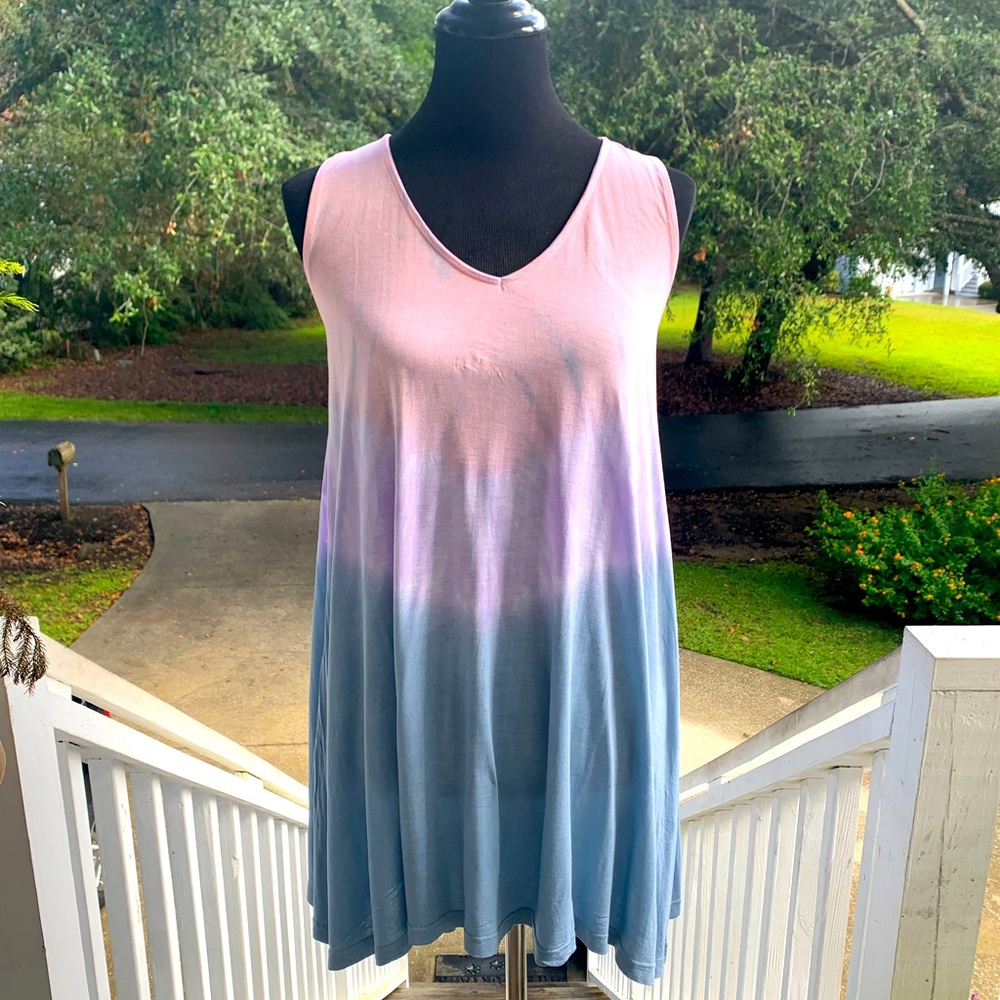 Ocean Drive sleeveless blue & pink tie dye dress/cover up with lace up back!